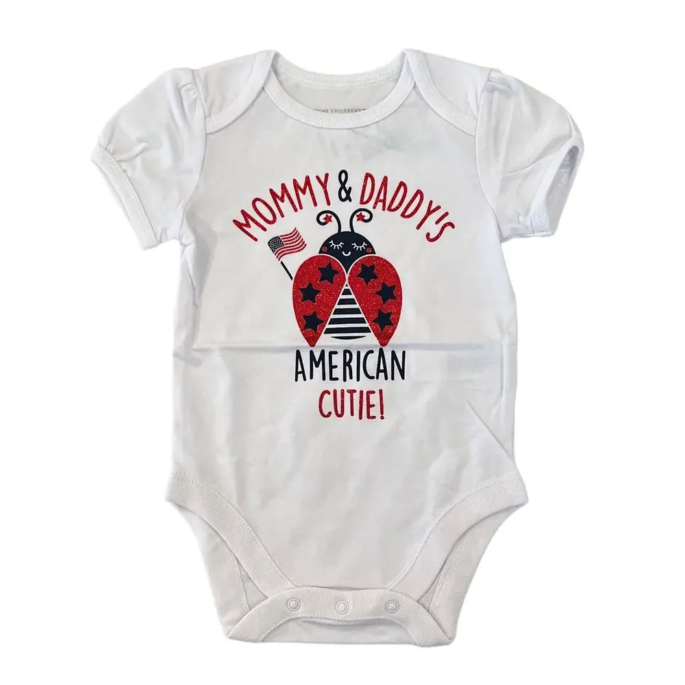 NWT Children's Place White W/America 4th of July Ladybug Bodysuit -